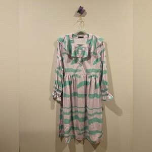 SHEIN Green and White Long Sleeve Dress